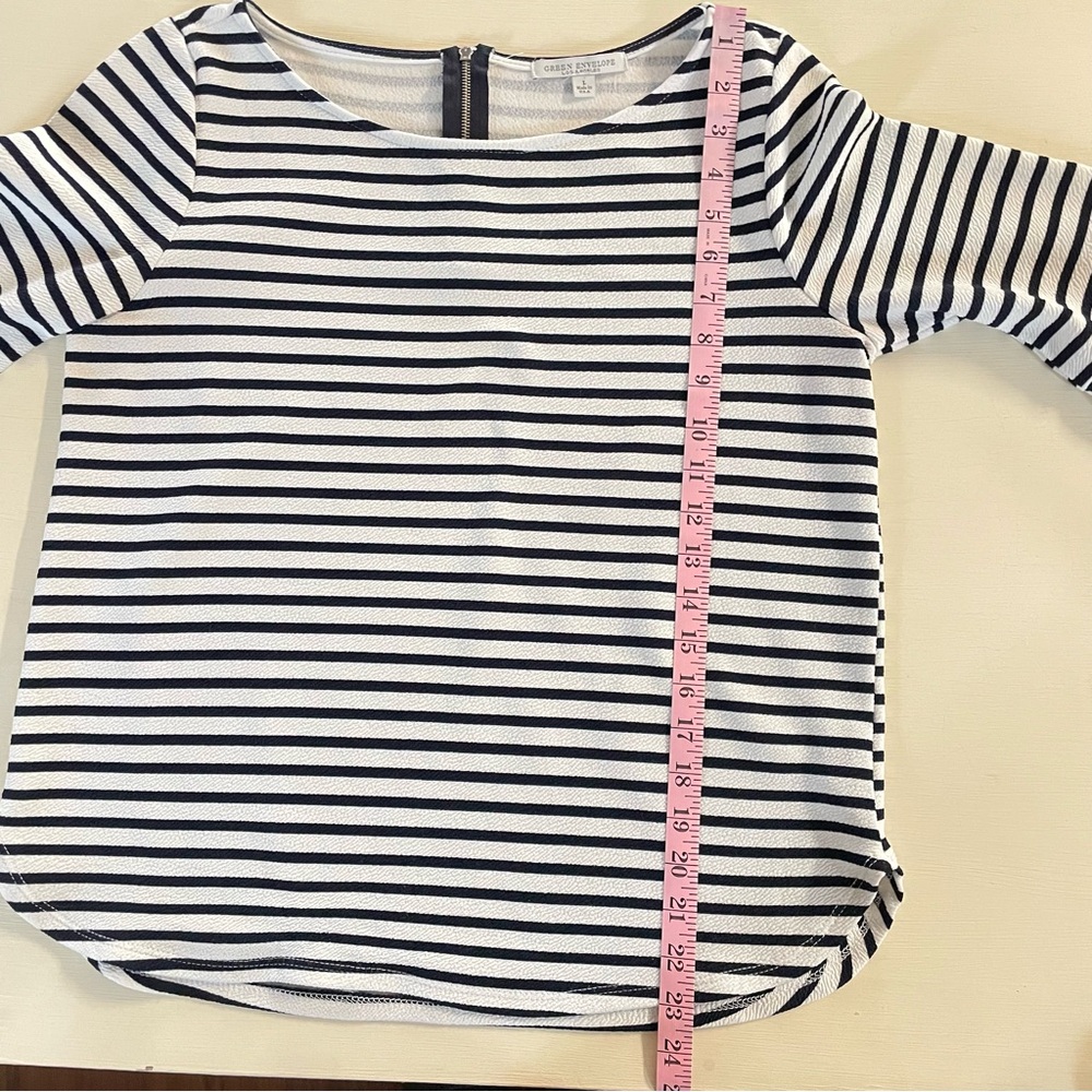 Green Envelope Navy Blue and White Striped Blouse - Picture 5 of 7